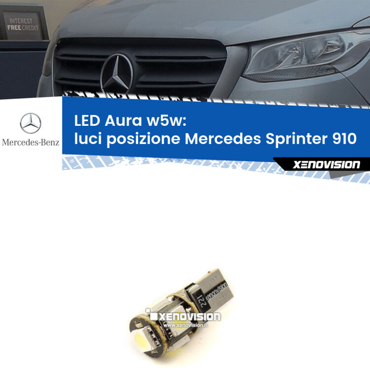 0 Luci posizione LED per Mercedes Sprinter 910 2018in poi: Aura w5w <strong>LED luci posizione w5w per Mercedes Sprinter</strong> 910 2018in poi. Una lampadina <strong>w5w</strong> canbus luce bianca 6000k modello Aura Xenovision.