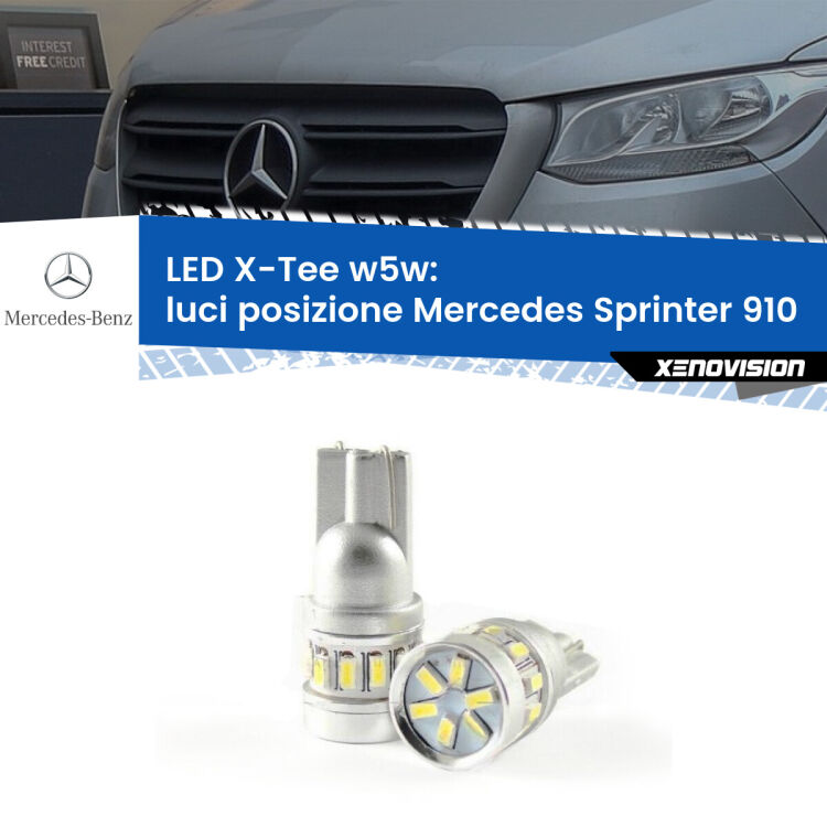 0 Luci posizione LED per Mercedes Sprinter 910 2018in poi: W5W X-Tee <strong>LED luci posizione per Mercedes Sprinter</strong> 910 2018in poi. Lampade <strong>W5W</strong> modello X-Tee Xenovision top di gamma.