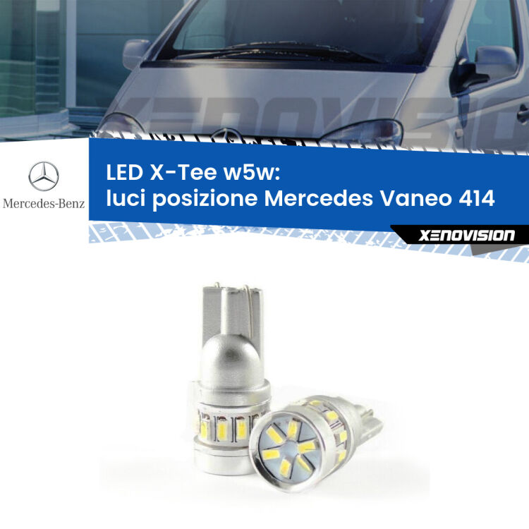 0 Luci posizione LED per Mercedes Vaneo 414 2002-2005: W5W X-Tee <strong>LED luci posizione per Mercedes Vaneo</strong> 414 2002-2005. Lampade <strong>W5W</strong> modello X-Tee Xenovision top di gamma.