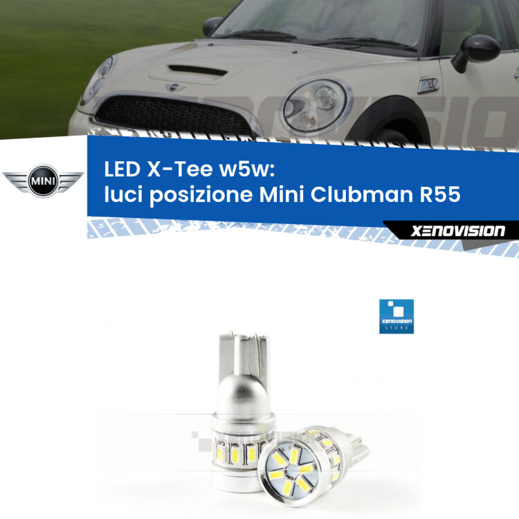 <strong>LED luci posizione per Mini Clubman</strong> R55 2007-2015. Lampade <strong>W5W</strong> modello X-Tee Xenovision top di gamma.