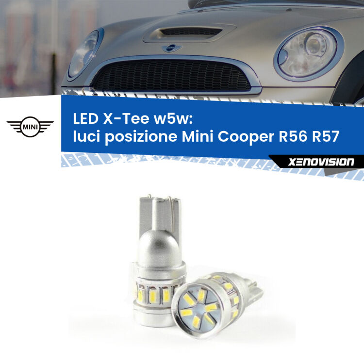 0 Luci posizione LED per Mini Cooper R56 R57 2006-2013: W5W X-Tee <strong>LED luci posizione per Mini Cooper</strong> R56 R57 2006-2013. Lampade <strong>W5W</strong> modello X-Tee Xenovision top di gamma.