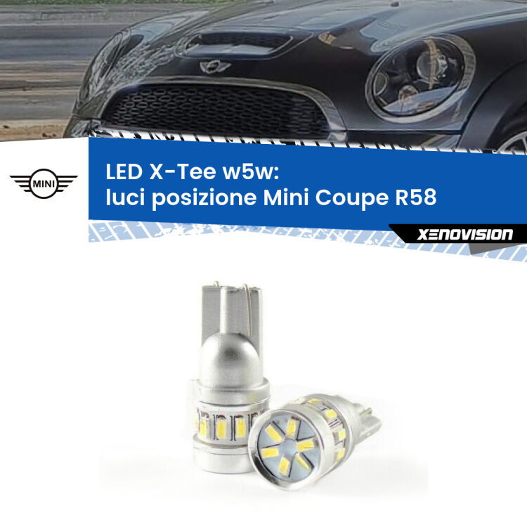 0 Luci posizione LED per Mini Coupe R58 2011-2015: W5W X-Tee <strong>LED luci posizione per Mini Coupe</strong> R58 2011-2015. Lampade <strong>W5W</strong> modello X-Tee Xenovision top di gamma.