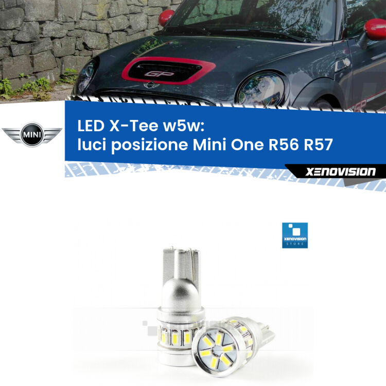 <strong>LED luci posizione per Mini One</strong> R56 R57 2006-2013. Lampade <strong>W5W</strong> modello X-Tee Xenovision top di gamma.