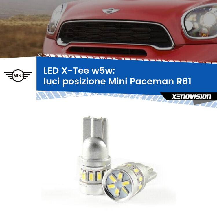 0 Luci posizione LED per Mini Paceman R61 2012-2016: W5W X-Tee <strong>LED luci posizione per Mini Paceman</strong> R61 2012-2016. Lampade <strong>W5W</strong> modello X-Tee Xenovision top di gamma.