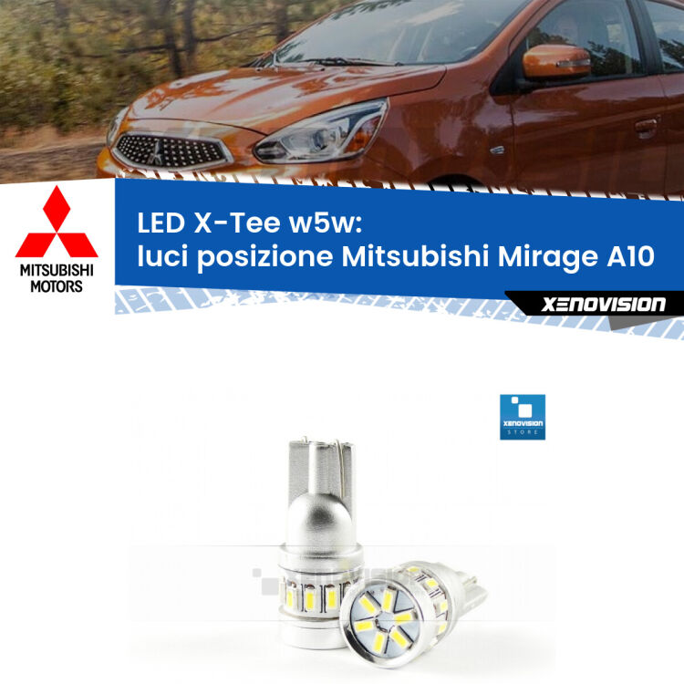<strong>LED luci posizione per Mitsubishi Mirage</strong> A10 2013in poi. Lampade <strong>W5W</strong> modello X-Tee Xenovision top di gamma.