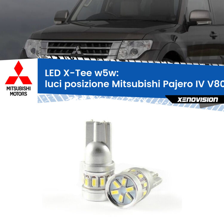 0 Luci posizione LED per Mitsubishi Pajero IV V80 2007-2021: W5W X-Tee <strong>LED luci posizione per Mitsubishi Pajero IV</strong> V80 2007-2021. Lampade <strong>W5W</strong> modello X-Tee Xenovision top di gamma.
