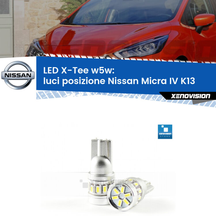 <strong>LED luci posizione per Nissan Micra IV</strong> K13 2010-2015. Lampade <strong>W5W</strong> modello X-Tee Xenovision top di gamma.