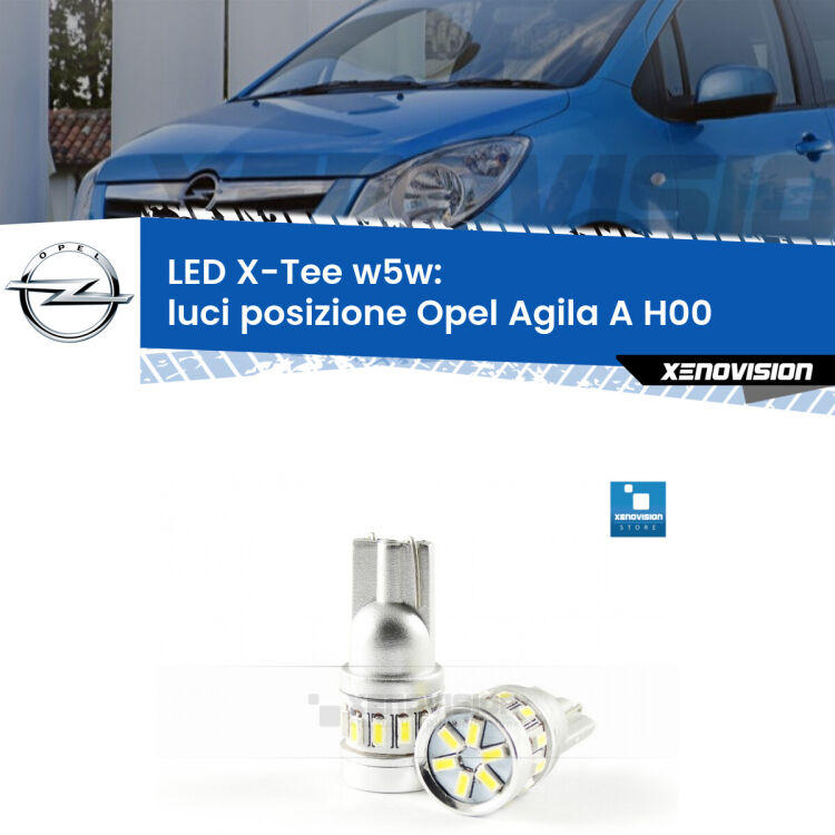 <strong>LED luci posizione per Opel Agila A</strong> H00 2000-2007. Lampade <strong>W5W</strong> modello X-Tee Xenovision top di gamma.