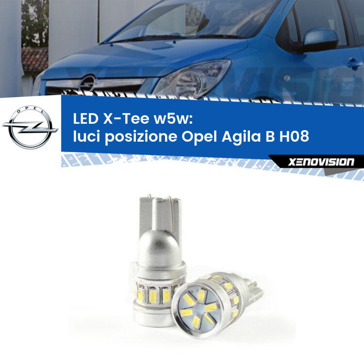 0 Luci posizione LED per Opel Agila B H08 2008-2014: W5W X-Tee <strong>LED luci posizione per Opel Agila B</strong> H08 2008-2014. Lampade <strong>W5W</strong> modello X-Tee Xenovision top di gamma.
