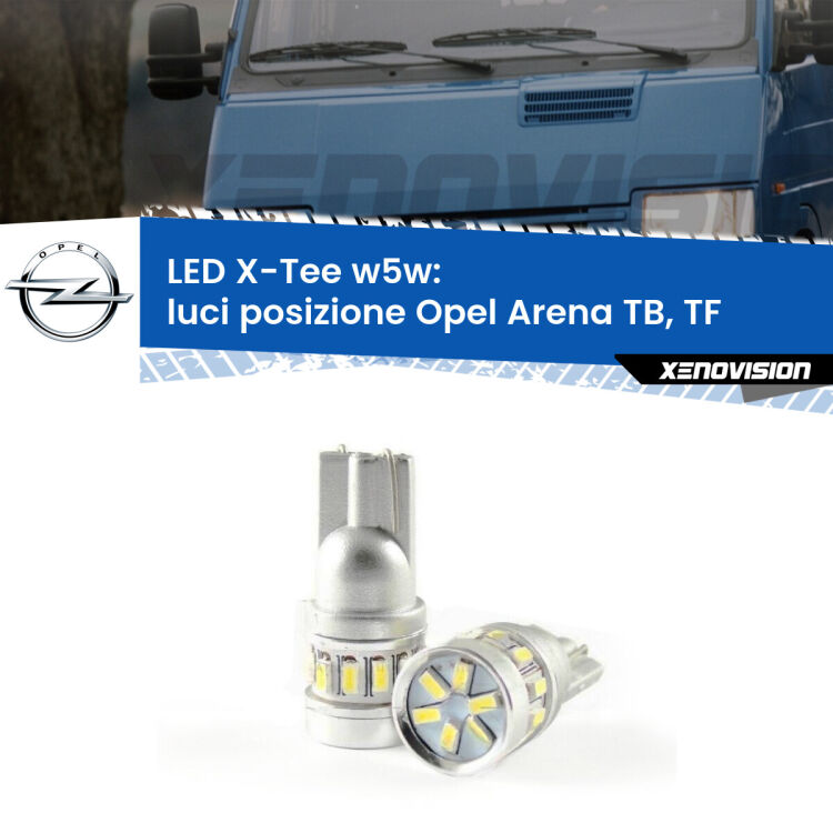 0 Luci posizione LED per Opel Arena TB, TF 1998-2001: W5W X-Tee <strong>LED luci posizione per Opel Arena</strong> TB, TF 1998-2001. Lampade <strong>W5W</strong> modello X-Tee Xenovision top di gamma.