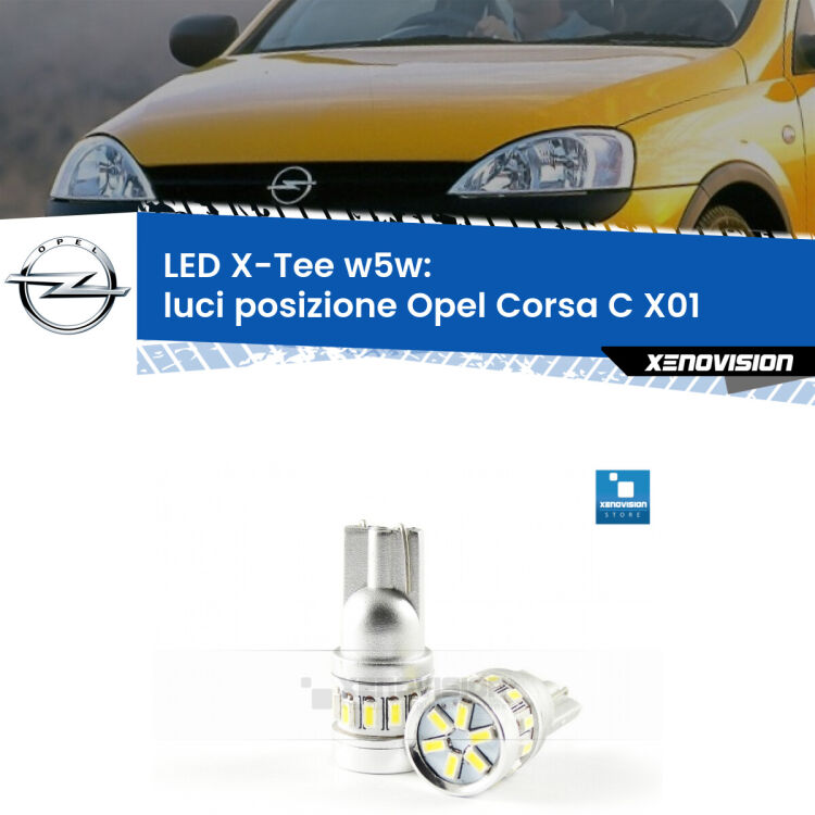 <strong>LED luci posizione per Opel Corsa C</strong> X01 2000-2006. Lampade <strong>W5W</strong> modello X-Tee Xenovision top di gamma.