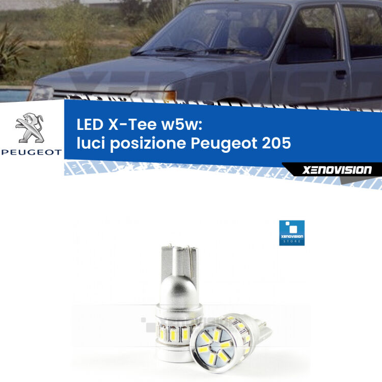 <strong>LED luci posizione per Peugeot 205</strong>  Versione 1. Lampade <strong>W5W</strong> modello X-Tee Xenovision top di gamma.