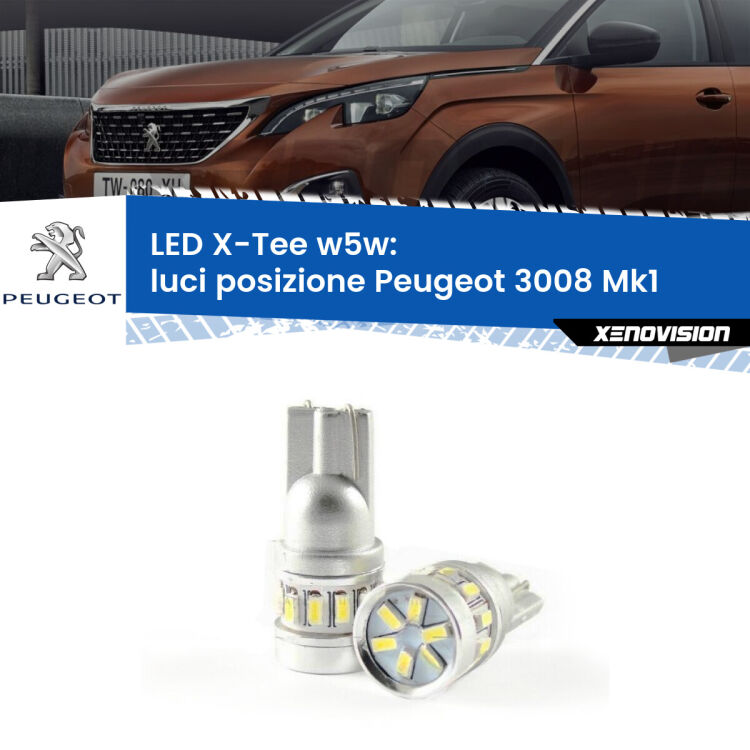 0 Luci posizione LED per Peugeot 3008 Mk1 2008-2012: W5W X-Tee <strong>LED luci posizione per Peugeot 3008</strong> Mk1 2008-2012. Lampade <strong>W5W</strong> modello X-Tee Xenovision top di gamma.