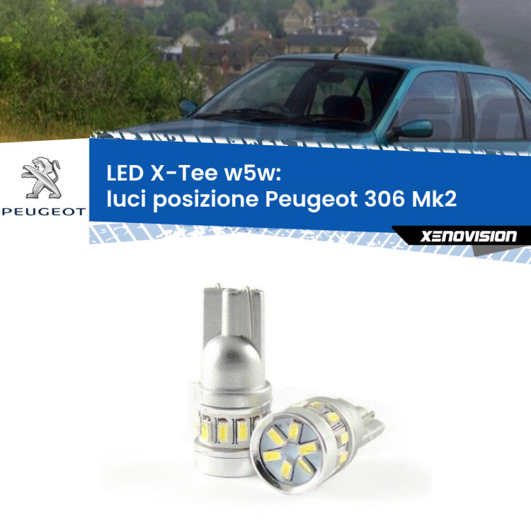0 Luci posizione LED per Peugeot 306 Mk2 1997-1999: W5W X-Tee <strong>LED luci posizione per Peugeot 306</strong> Mk2 1997-1999. Lampade <strong>W5W</strong> modello X-Tee Xenovision top di gamma.