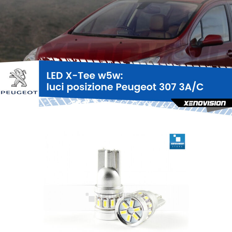 <strong>LED luci posizione per Peugeot 307</strong> 3A/C 2000-2009. Lampade <strong>W5W</strong> modello X-Tee Xenovision top di gamma.