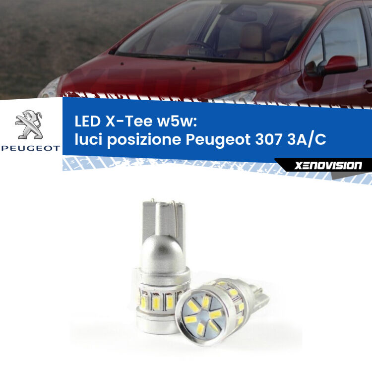 0 Luci posizione LED per Peugeot 307 3A/C 2000-2009: W5W X-Tee <strong>LED luci posizione per Peugeot 307</strong> 3A/C 2000-2009. Lampade <strong>W5W</strong> modello X-Tee Xenovision top di gamma.