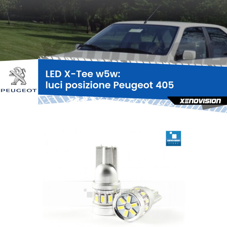 <strong>LED luci posizione per Peugeot 405</strong>  1987-1997. Lampade <strong>W5W</strong> modello X-Tee Xenovision top di gamma.