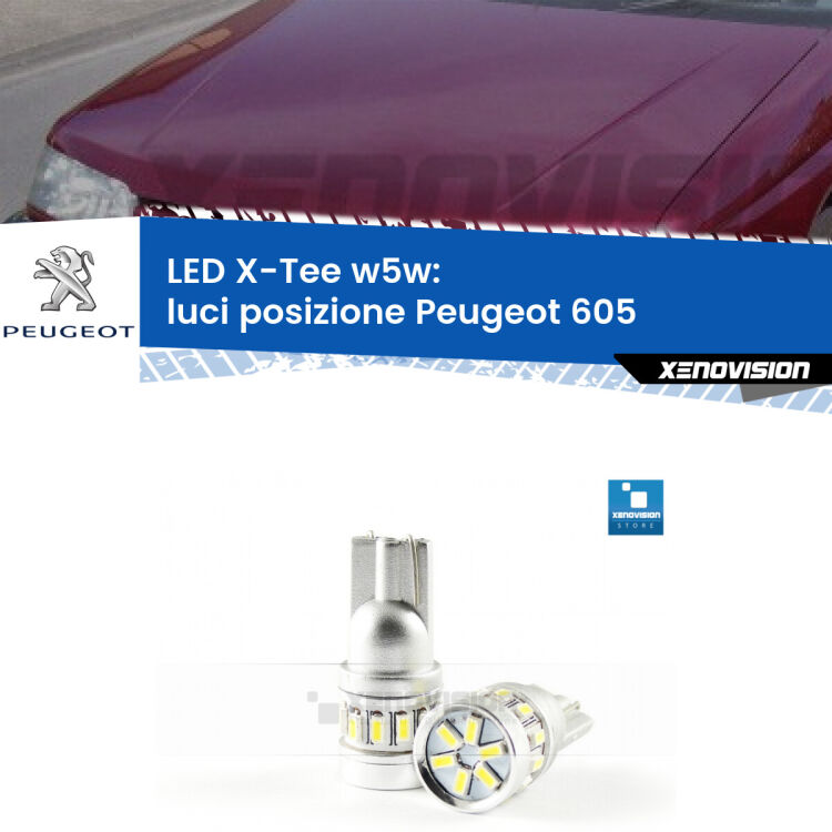 <strong>LED luci posizione per Peugeot 605</strong>  1989-1999. Lampade <strong>W5W</strong> modello X-Tee Xenovision top di gamma.