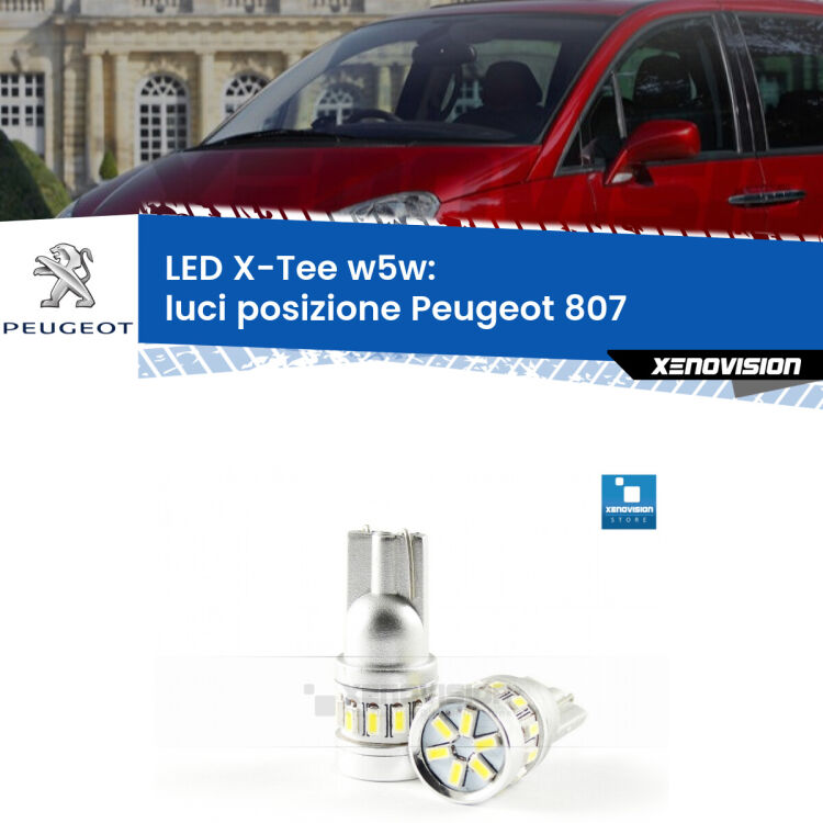 <strong>LED luci posizione per Peugeot 807</strong>  2002-2010. Lampade <strong>W5W</strong> modello X-Tee Xenovision top di gamma.