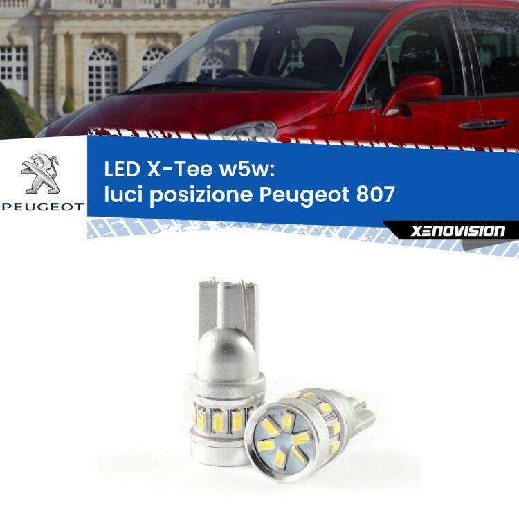 0 Luci posizione LED per Peugeot 807 2002-2010: W5W X-Tee <strong>LED luci posizione per Peugeot 807</strong> 2002-2010. Lampade <strong>W5W</strong> modello X-Tee Xenovision top di gamma.