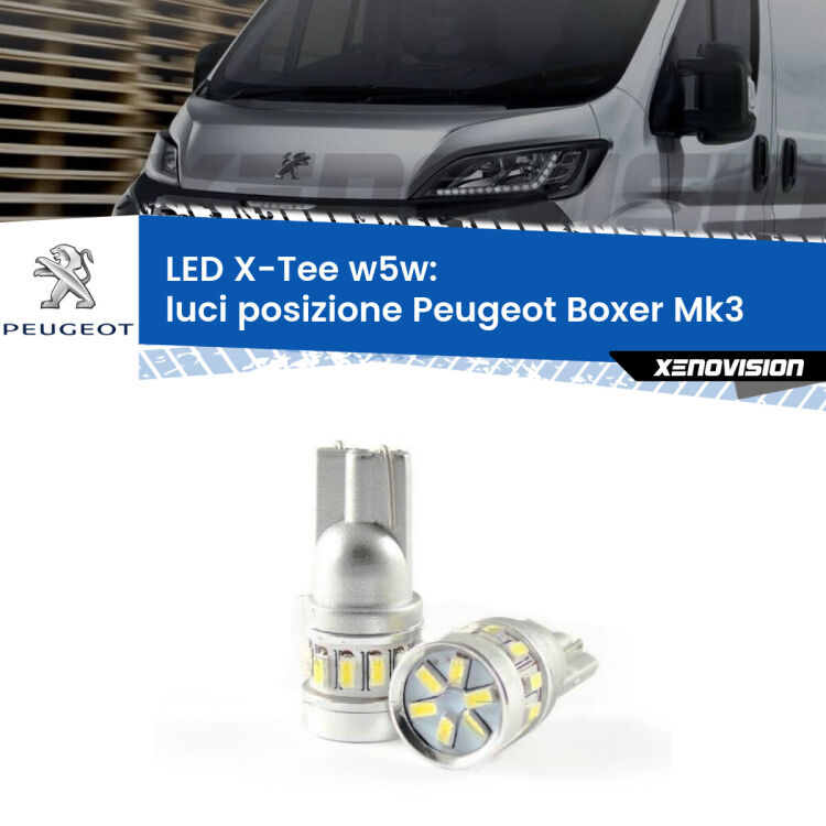 0 Luci posizione LED per Peugeot Boxer Mk3 2006-2014: W5W X-Tee <strong>LED luci posizione per Peugeot Boxer</strong> Mk3 2006-2014. Lampade <strong>W5W</strong> modello X-Tee Xenovision top di gamma.