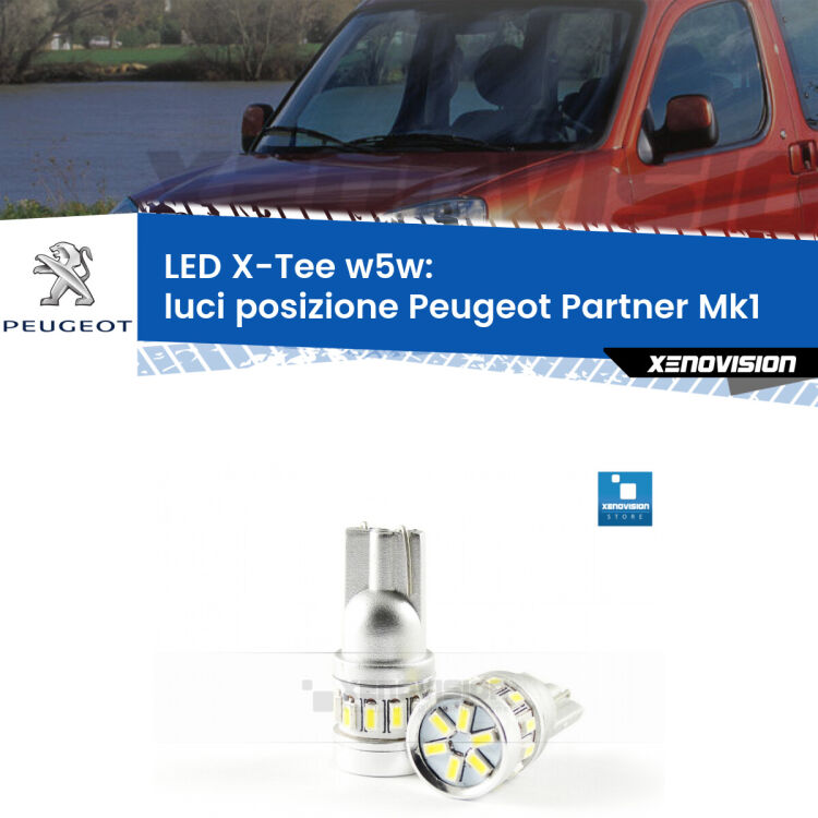 <strong>LED luci posizione per Peugeot Partner</strong> Mk1 1996-2007. Lampade <strong>W5W</strong> modello X-Tee Xenovision top di gamma.