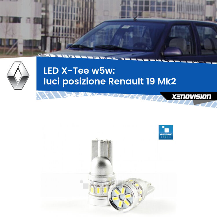 <strong>LED luci posizione per Renault 19</strong> Mk2 1992-1995. Lampade <strong>W5W</strong> modello X-Tee Xenovision top di gamma.