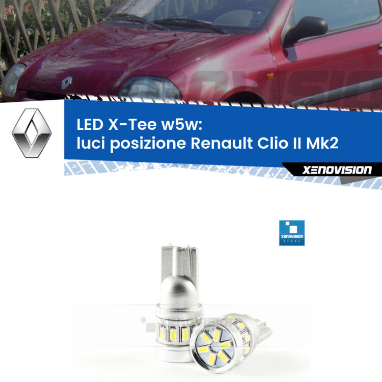<strong>LED luci posizione per Renault Clio II</strong> Mk2 1998-2004. Lampade <strong>W5W</strong> modello X-Tee Xenovision top di gamma.
