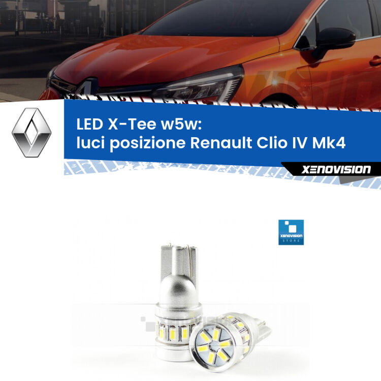 <strong>LED luci posizione per Renault Clio IV</strong> Mk4 2012-2018. Lampade <strong>W5W</strong> modello X-Tee Xenovision top di gamma.