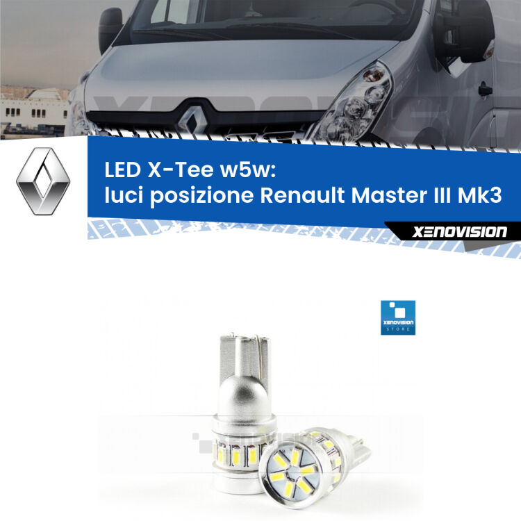 <strong>LED luci posizione per Renault Master III</strong> Mk3 2010in poi. Lampade <strong>W5W</strong> modello X-Tee Xenovision top di gamma.
