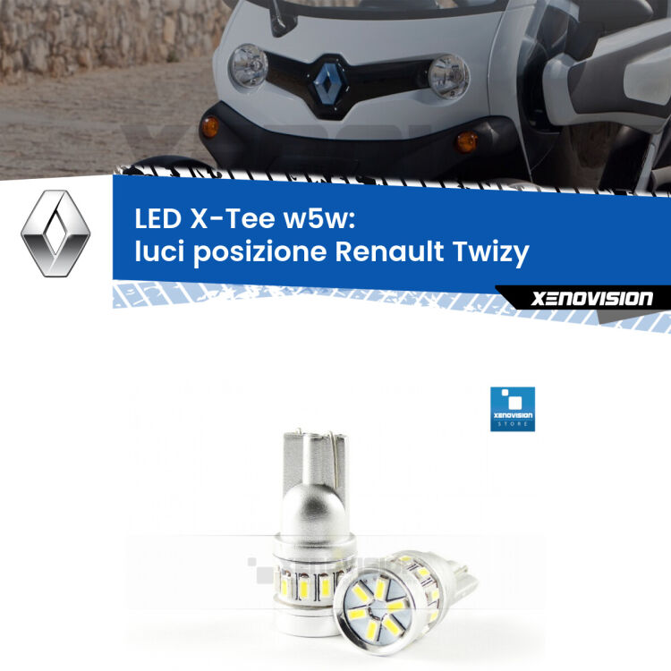 <strong>LED luci posizione per Renault Twizy</strong>  2012in poi. Lampade <strong>W5W</strong> modello X-Tee Xenovision top di gamma.