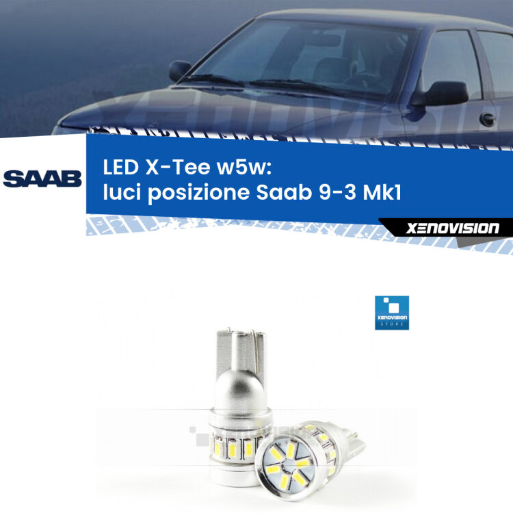 <strong>LED luci posizione per Saab 9-3</strong> Mk1 1998-2002. Lampade <strong>W5W</strong> modello X-Tee Xenovision top di gamma.
