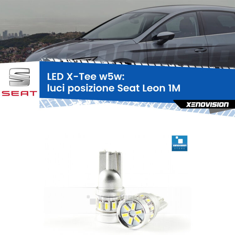 <strong>LED luci posizione per Seat Leon</strong> 1M 1999-2006. Lampade <strong>W5W</strong> modello X-Tee Xenovision top di gamma.