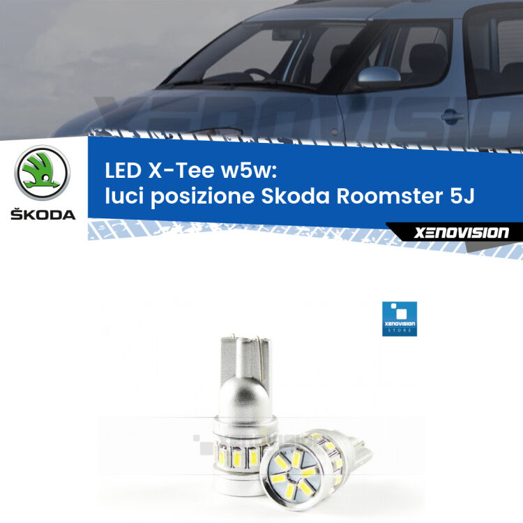 <strong>LED luci posizione per Skoda Roomster</strong> 5J 2006-2015. Lampade <strong>W5W</strong> modello X-Tee Xenovision top di gamma.