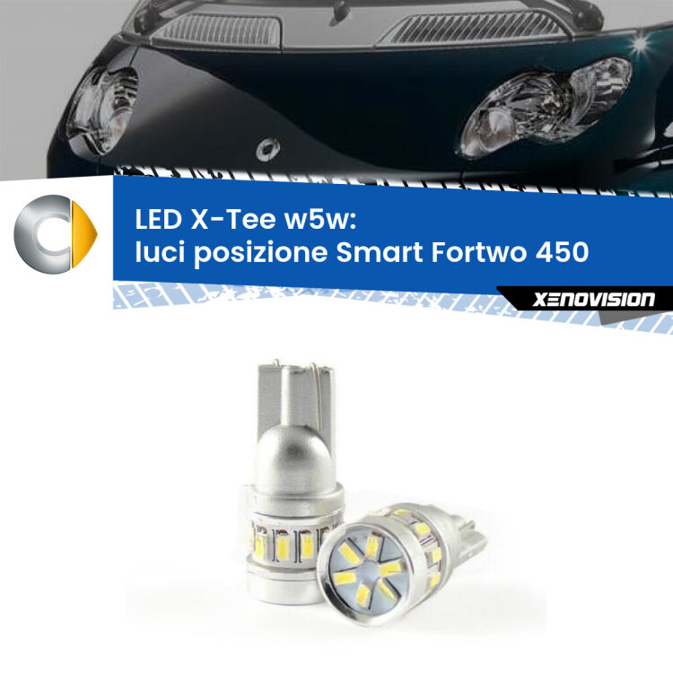 0 Luci posizione LED per Smart Fortwo 450 2004-2007: W5W X-Tee <strong>LED luci posizione per Smart Fortwo</strong> 450 2004-2007. Lampade <strong>W5W</strong> modello X-Tee Xenovision top di gamma.