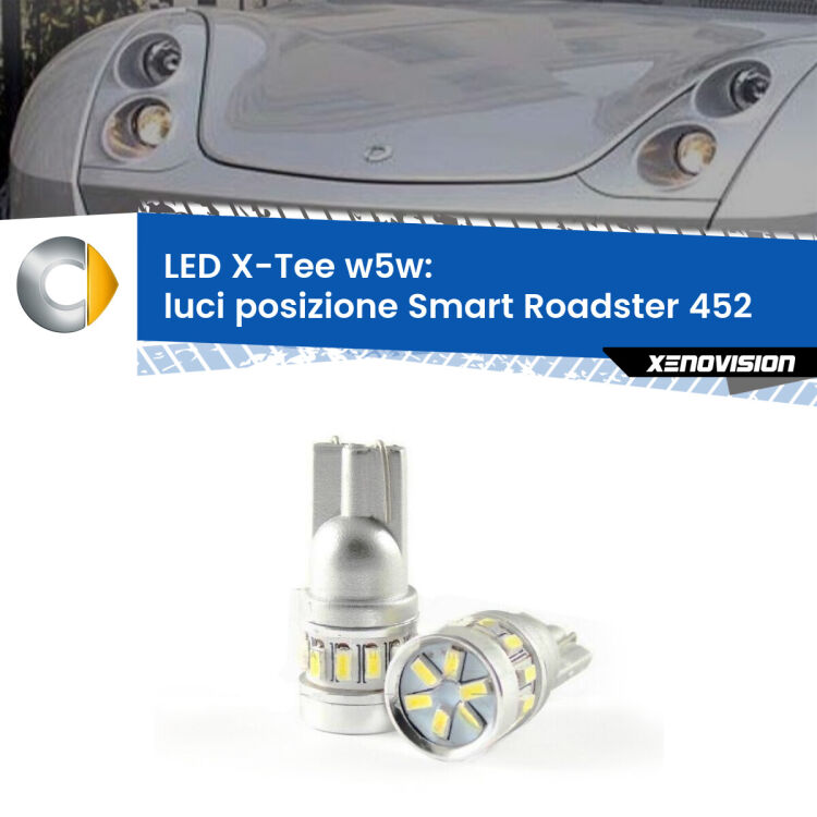 0 Luci posizione LED per Smart Roadster 452 2003-2005: W5W X-Tee <strong>LED luci posizione per Smart Roadster</strong> 452 2003-2005. Lampade <strong>W5W</strong> modello X-Tee Xenovision top di gamma.
