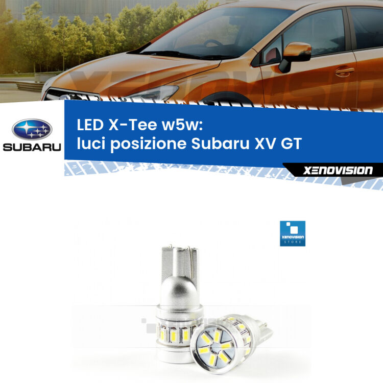 <strong>LED luci posizione per Subaru XV</strong> GT 2017-2021. Lampade <strong>W5W</strong> modello X-Tee Xenovision top di gamma.