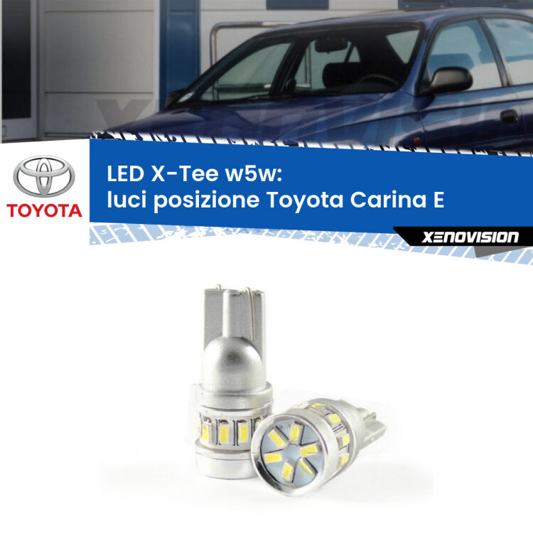 0 Luci posizione LED per Toyota Carina E 1992-1997: W5W X-Tee <strong>LED luci posizione per Toyota Carina E</strong> 1992-1997. Lampade <strong>W5W</strong> modello X-Tee Xenovision top di gamma.