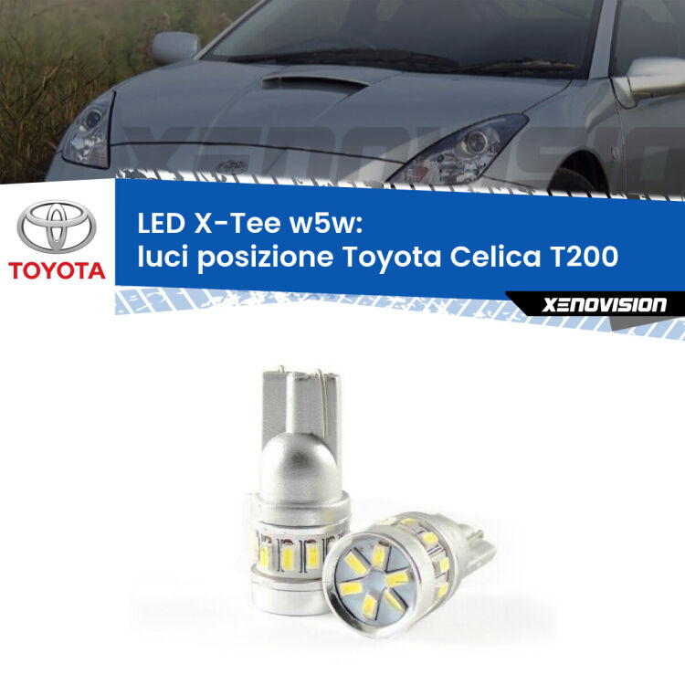 0 Luci posizione LED per Toyota Celica T200 1993-1999: W5W X-Tee <strong>LED luci posizione per Toyota Celica</strong> T200 1993-1999. Lampade <strong>W5W</strong> modello X-Tee Xenovision top di gamma.