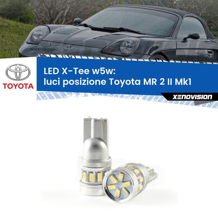 0 Luci posizione LED per Toyota MR 2 II Mk1 1989-2000: W5W X-Tee <strong>LED luci posizione per Toyota MR 2 II</strong> Mk1 1989-2000. Lampade <strong>W5W</strong> modello X-Tee Xenovision top di gamma.