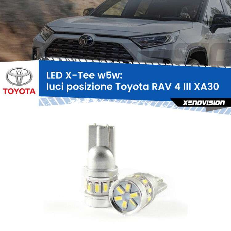 0 Luci posizione LED per Toyota RAV 4 III XA30 2005-2014: W5W X-Tee <strong>LED luci posizione per Toyota RAV 4 III</strong> XA30 2005-2014. Lampade <strong>W5W</strong> modello X-Tee Xenovision top di gamma.