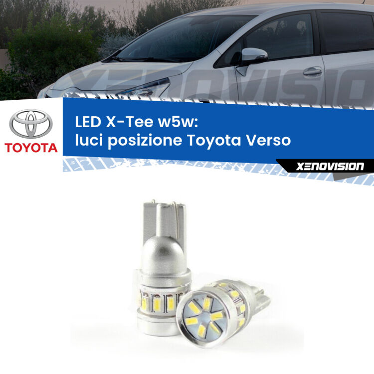 0 Luci posizione LED per Toyota Verso 2009-2018: W5W X-Tee <strong>LED luci posizione per Toyota Verso</strong> 2009-2018. Lampade <strong>W5W</strong> modello X-Tee Xenovision top di gamma.