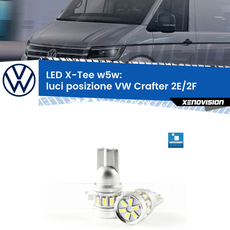 <strong>LED luci posizione per VW Crafter</strong> 2E/2F senza luci diurne. Lampade <strong>W5W</strong> modello X-Tee Xenovision top di gamma.