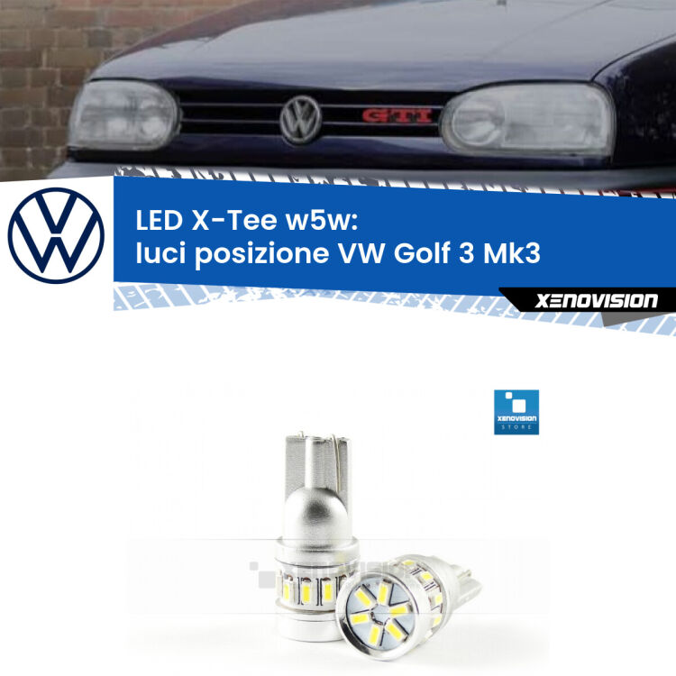 <strong>LED luci posizione per VW Golf 3</strong> Mk3 a parabola doppia. Lampade <strong>W5W</strong> modello X-Tee Xenovision top di gamma.