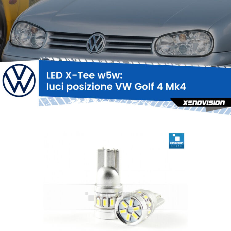 <strong>LED luci posizione per VW Golf 4</strong> Mk4 1997-2005. Lampade <strong>W5W</strong> modello X-Tee Xenovision top di gamma.