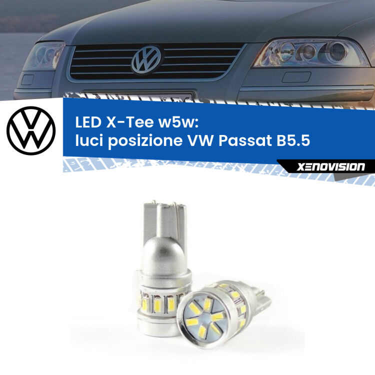 0 Luci posizione LED per VW Passat B5.5 2000-2005: W5W X-Tee <strong>LED luci posizione per VW Passat</strong> B5.5 2000-2005. Lampade <strong>W5W</strong> modello X-Tee Xenovision top di gamma.