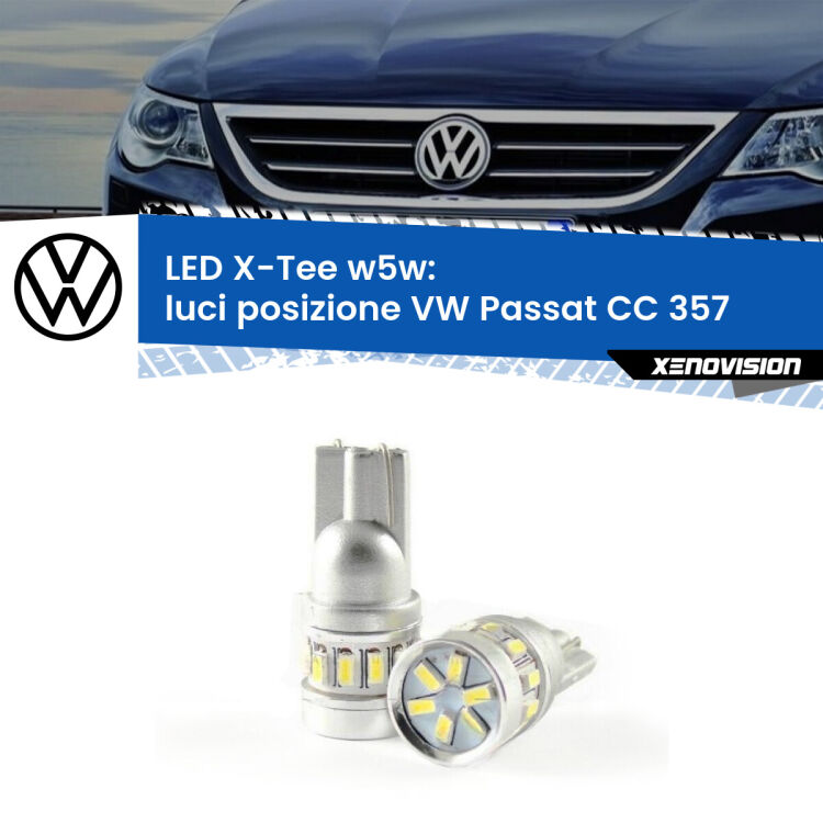 0 Luci posizione LED per VW Passat CC 357 2008-2012: W5W X-Tee <strong>LED luci posizione per VW Passat CC</strong> 357 2008-2012. Lampade <strong>W5W</strong> modello X-Tee Xenovision top di gamma.