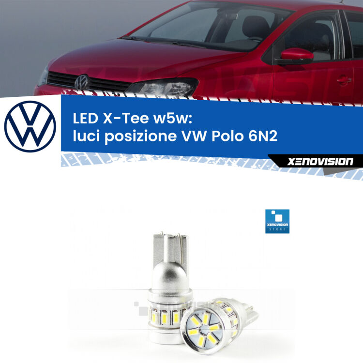 <strong>LED luci posizione per VW Polo</strong> 6N2 1999-2001. Lampade <strong>W5W</strong> modello X-Tee Xenovision top di gamma.