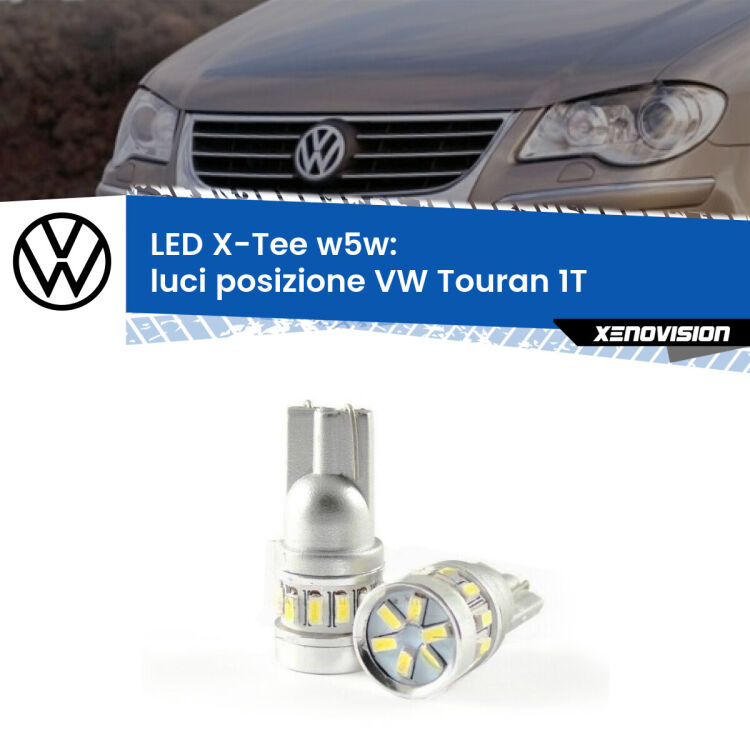 0 Luci posizione LED per VW Touran 1T 2003-2009: W5W X-Tee <strong>LED luci posizione per VW Touran</strong> 1T 2003-2009. Lampade <strong>W5W</strong> modello X-Tee Xenovision top di gamma.