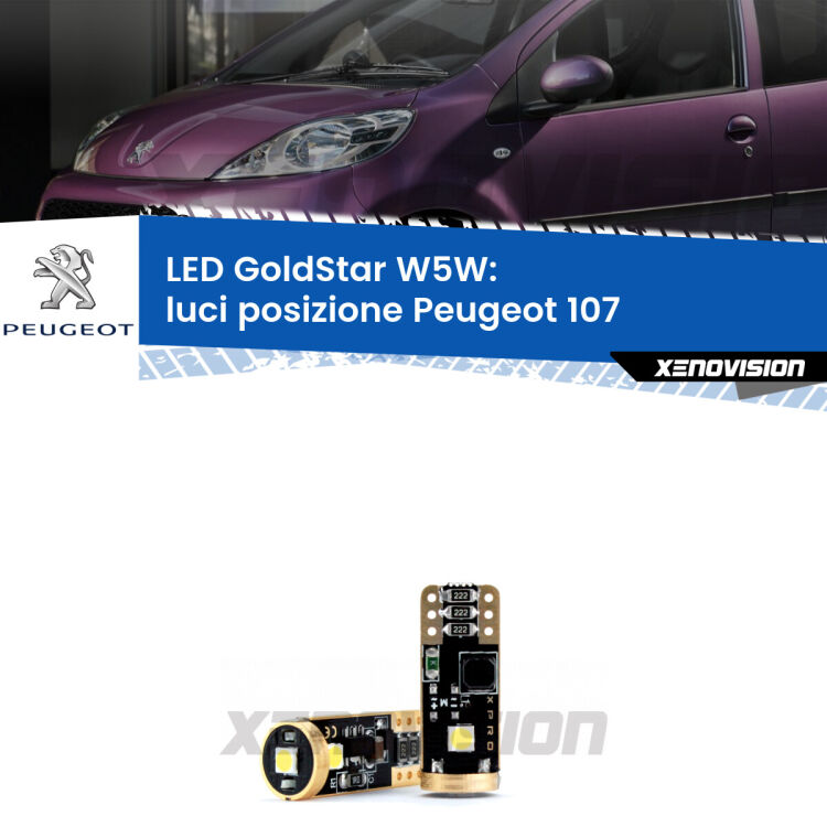 <strong>Luci posizione LED Peugeot 107</strong>  2005-2014: ottima luminosità a 360 gradi. Si inseriscono ovunque. Canbus, Top Quality.